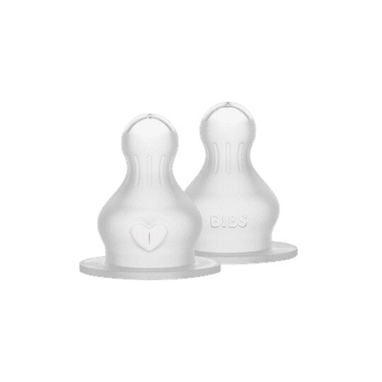 BIBS Baby Bottle Nipple Round Silicone 2 Pack Slow Flow