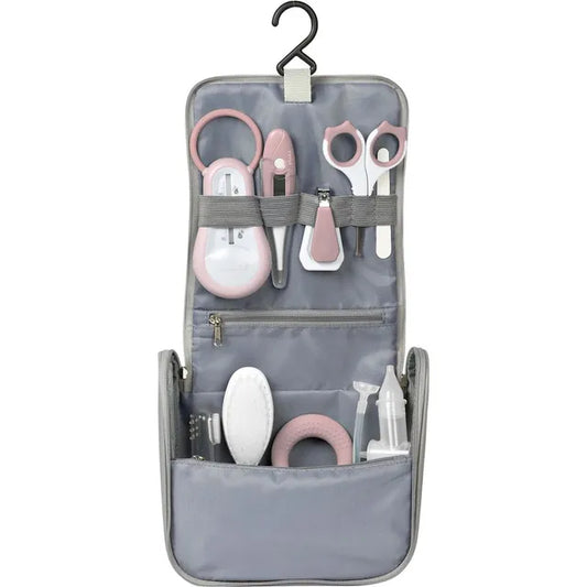 Hanging Toiletry Pouch With 9 Accessories -old pink