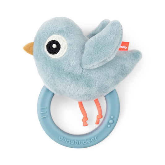 Sensory rattle w/teether - Birdee - Blue
