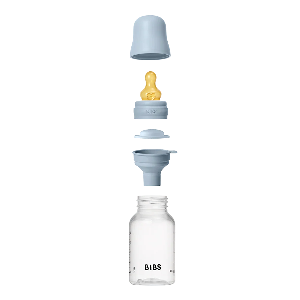 BIBS Baby Bottle Round Nipple Latex 1 Pack 150 Ml Slow Flow Baby Blue