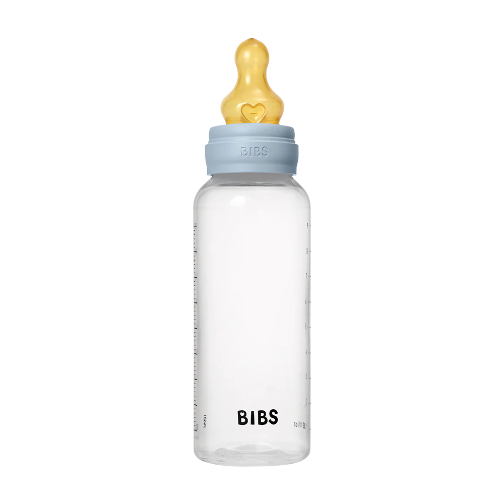 BIBS Baby Bottle Round Nipple Latex 1 Pack 270 Ml Medium Flow Baby Blue