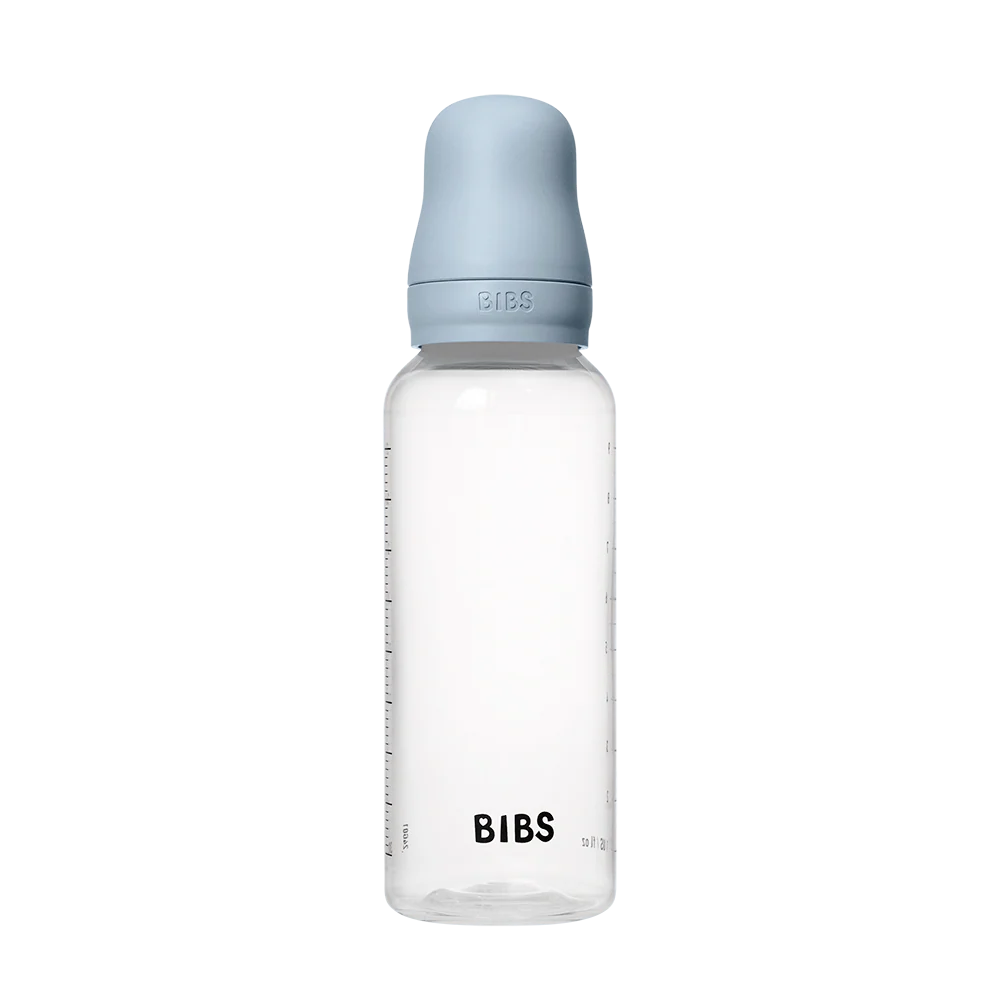 BIBS Baby Bottle Round Nipple Latex 1 Pack 270 Ml Medium Flow Baby Blue