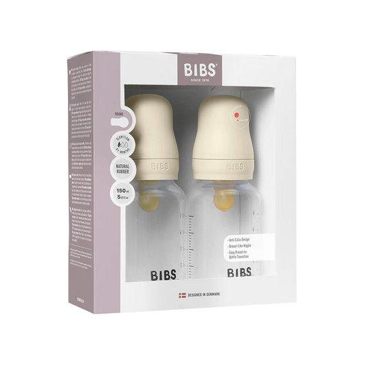 BIBS Baby Bottle Round Nipple Latex 2 Pack 150 Ml Slow Flow Ivory