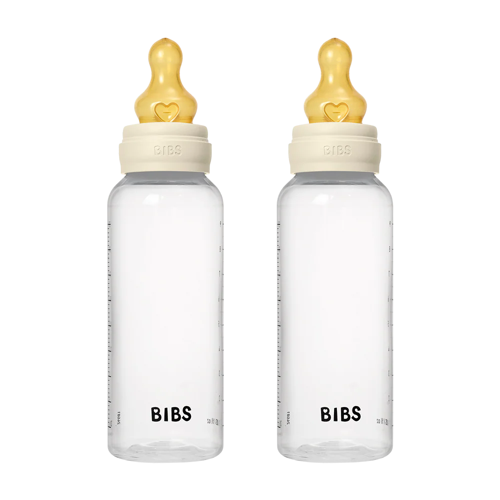 BIBS Baby Bottle Round Nipple Latex 2 Pack 270 Ml Medium Flow Ivory