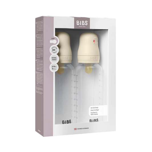 BIBS Baby Bottle Round Nipple Latex 2 Pack 270 Ml Medium Flow Ivory
