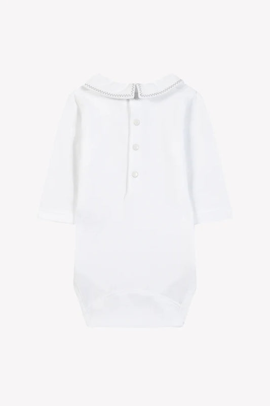 Body White cotton Pointed collar Embrodery gray