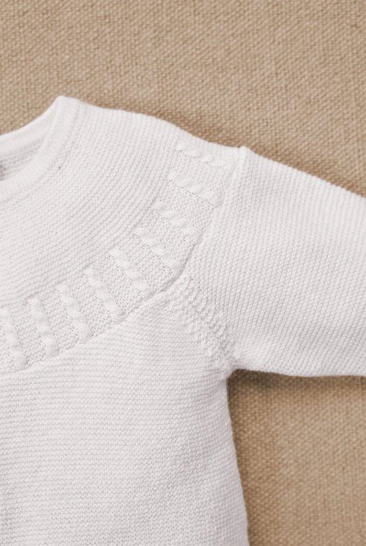 Cardigan Ecru cotton Round neck braided