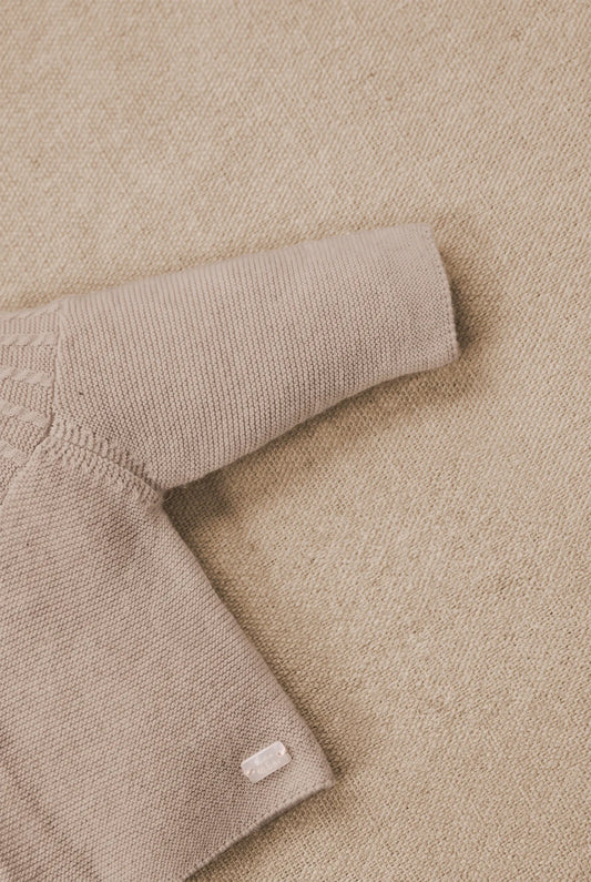 Cardigan Beige cotton heather Round neck braided