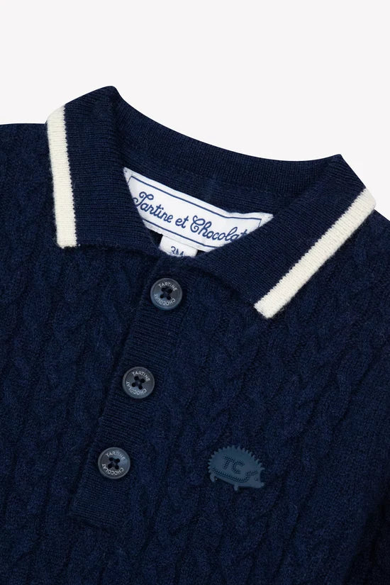Sweater Navy wool cable knitwear