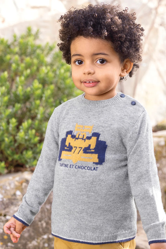 Sweater Grey heather Wool Embrodery car