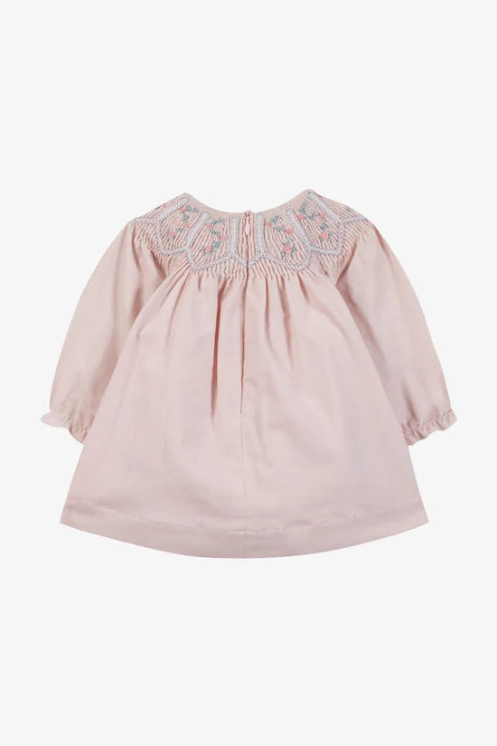 Dress Pink cotton with floral smocking