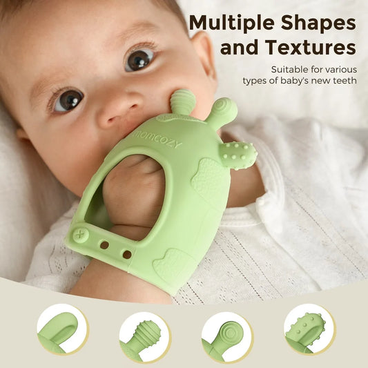 Momcozy - Teething Mittens | 2 Pack | Green Giraffe & Pink Diver