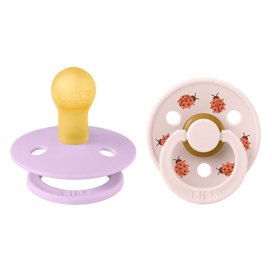 BIBS - Natural Latex Pacifier | Size1 round nipple | 2 Pack | Ladybug Violet Sky Mix