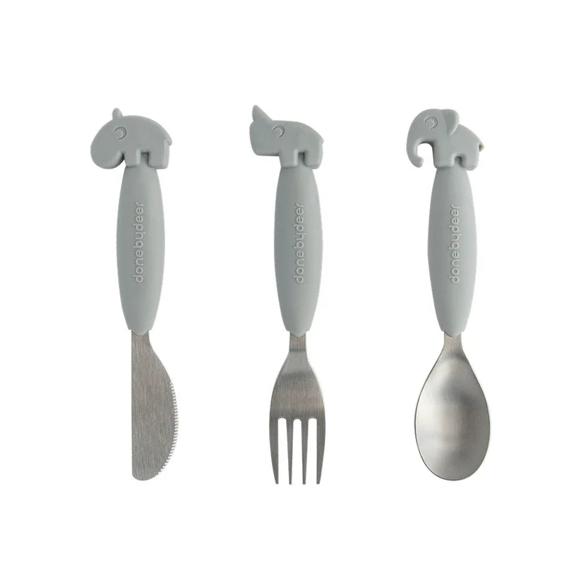YummyPlus Easy Grip Cutlery Set Deer Fiends Grey