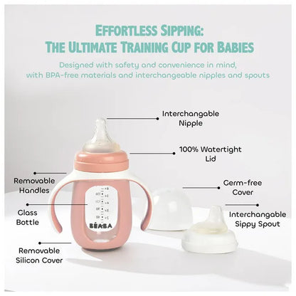 2-in-1 Learning Bottle 210ml+Silicone Sleeve Pink