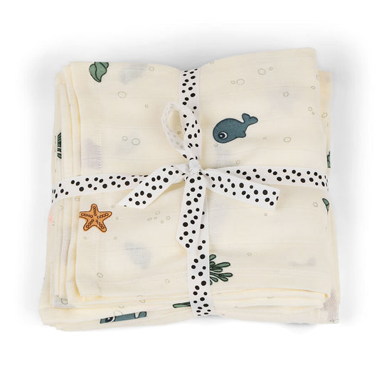 Swaddle 2-pack GOTS Sea friends Beige