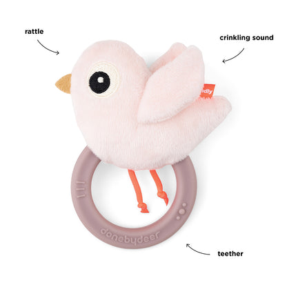 Sensory rattle w/teether - Birdee - Powder