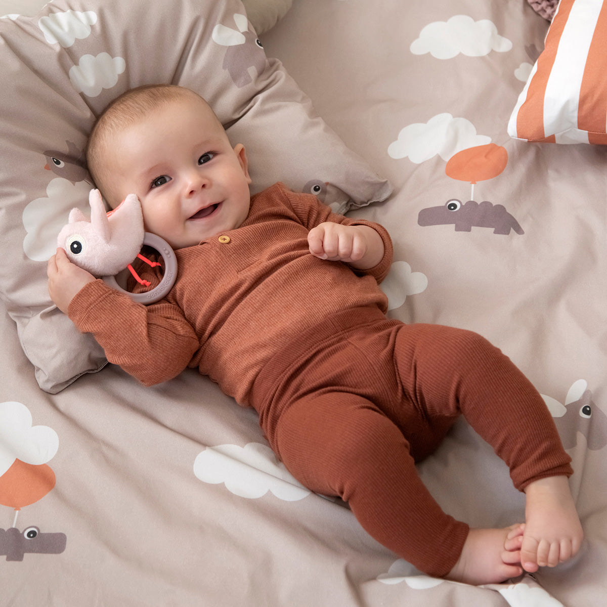 Sensory rattle w/teether - Birdee - Powder