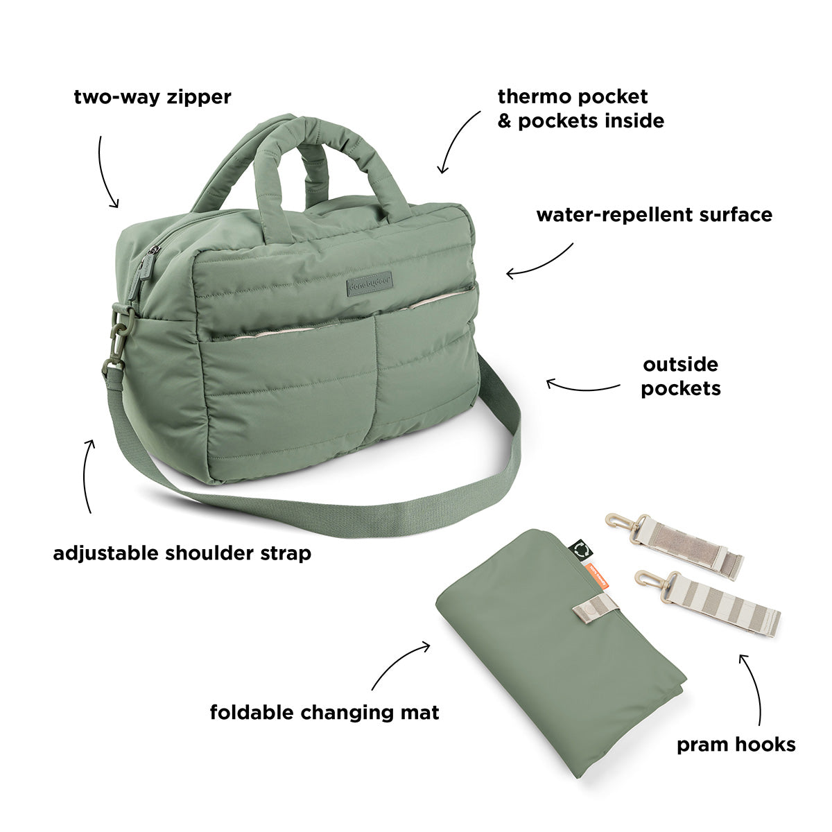 Quilted Changing Bag Green