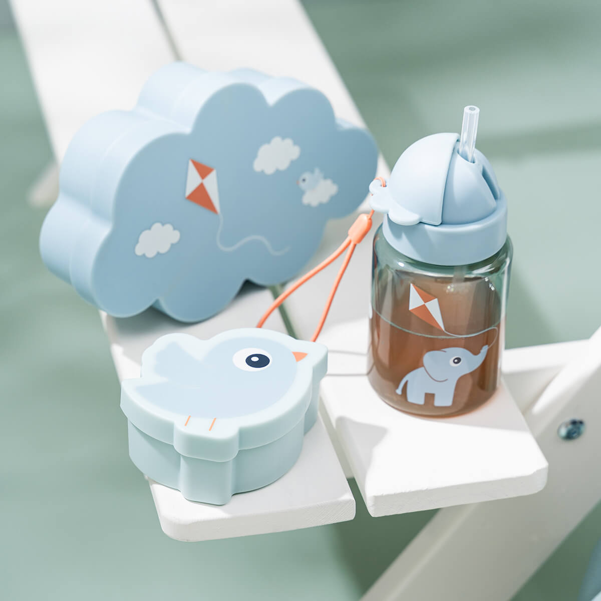 Lunch & snack box w/straw bottle Playground Blue