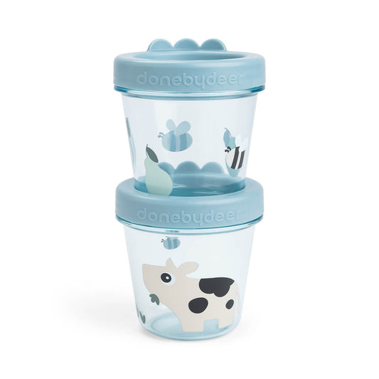 Baby food container 2-pack Tiny farm Blue
