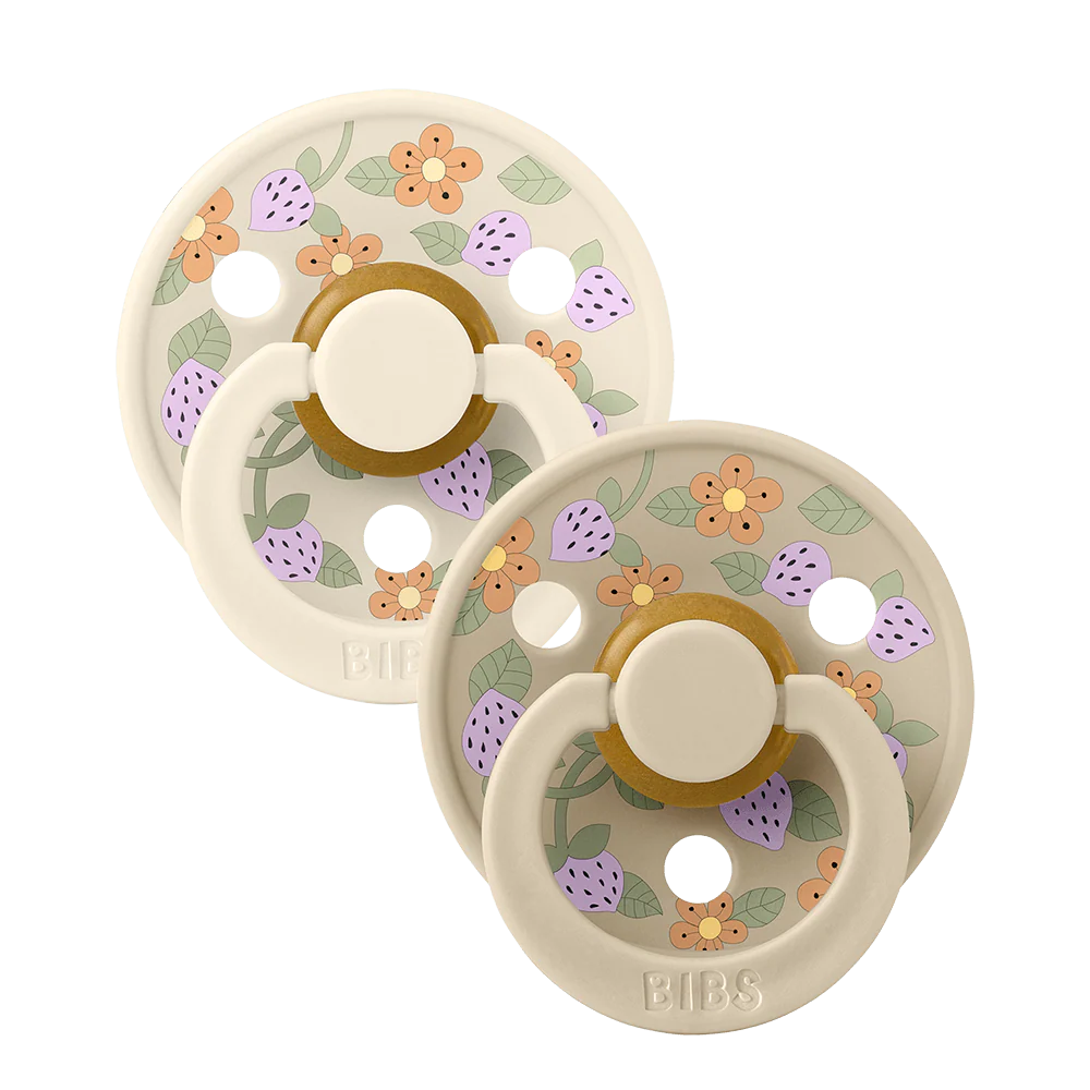 BIBS Round Nipple Pacifier X Liberty 2 Pack Colour Strawberries And Cream Latex Size 1 Ivory Mix