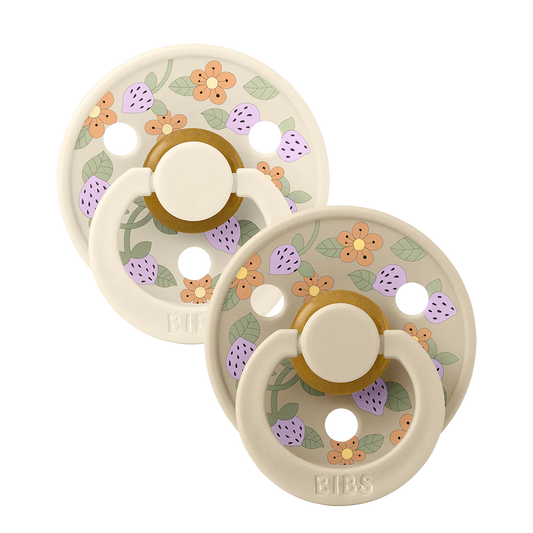 BIBS Round Nipple Pacifier X Liberty 2 Pack Colour Strawberries And Cream Latex Size 1 Ivory Mix