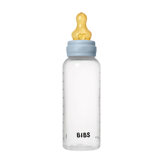 BIBS Baby Bottle Round Nipple Latex 1 Pack 270 Ml Medium Flow Baby Blue