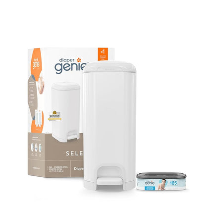 Diaper Genie Select Odor Lock Stainless Steel Pail White