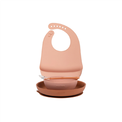 Dinner set 4 pcs with bib pink