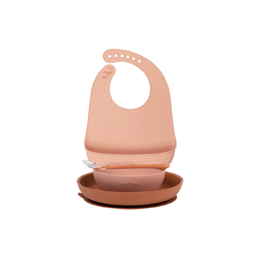 Dinner set 4 pcs with bib pink