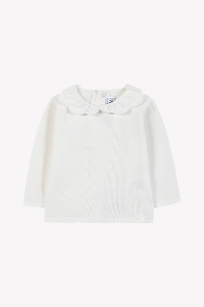 Sub-Sweater Ecru cotton Ruffled collar
