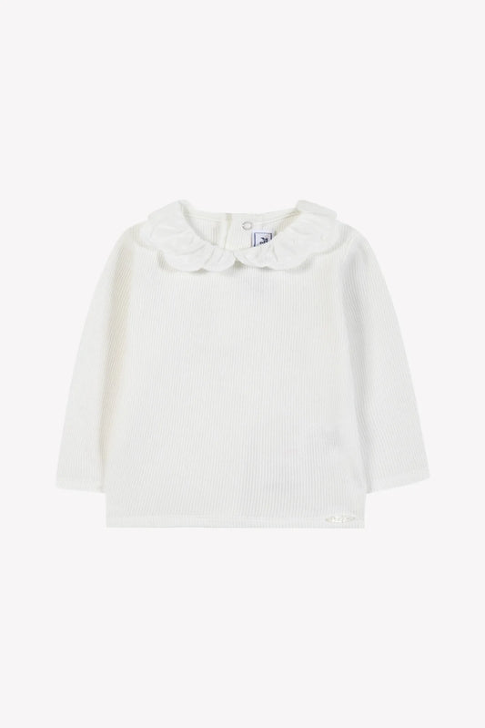 Sub-Sweater Ecru cotton Ruffled collar