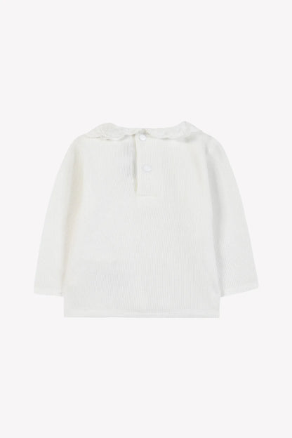 Sub-Sweater Ecru cotton Ruffled collar