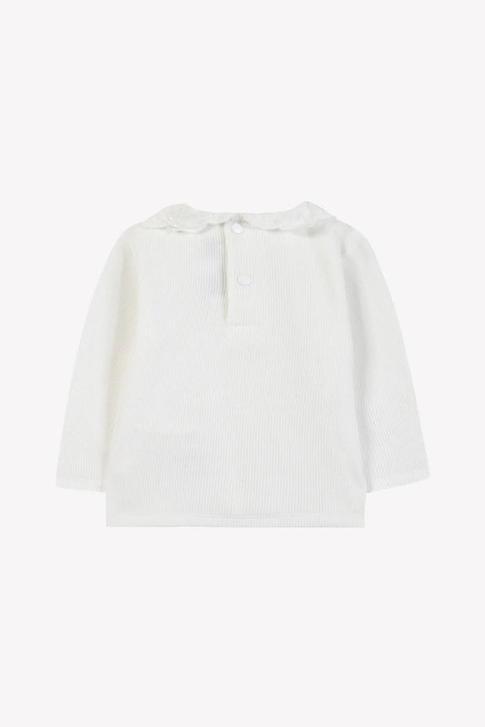 Sub-Sweater Ecru cotton Ruffled collar