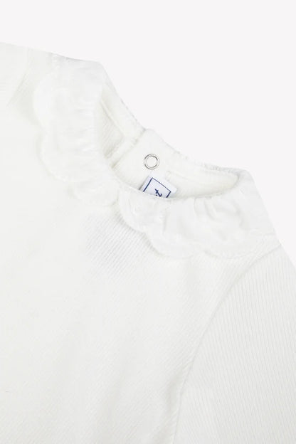 Sub-Sweater Ecru cotton Ruffled collar