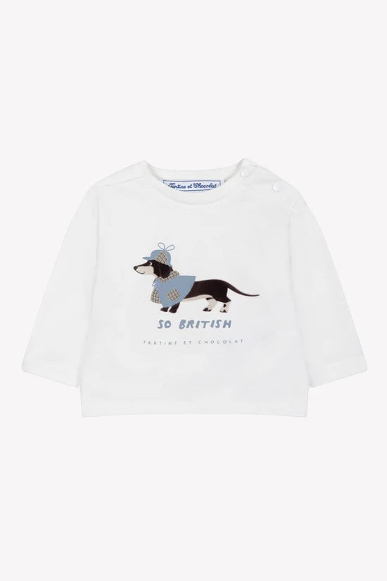 T-shirt Ecru cotton Print so british dachshund