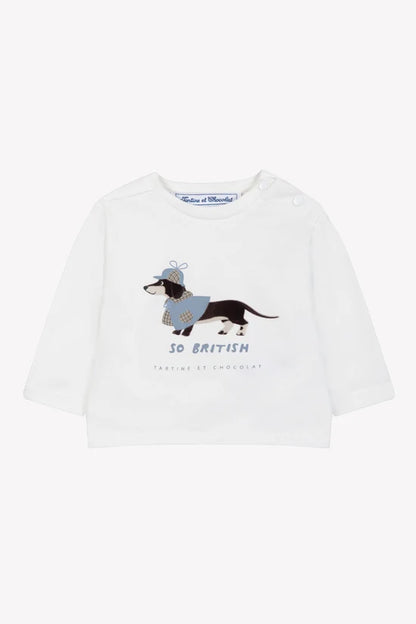 T-shirt Ecru cotton Print so british dachshund