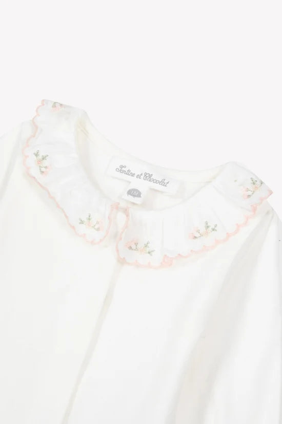 Body Ecru cotton Ruffled collar flowery