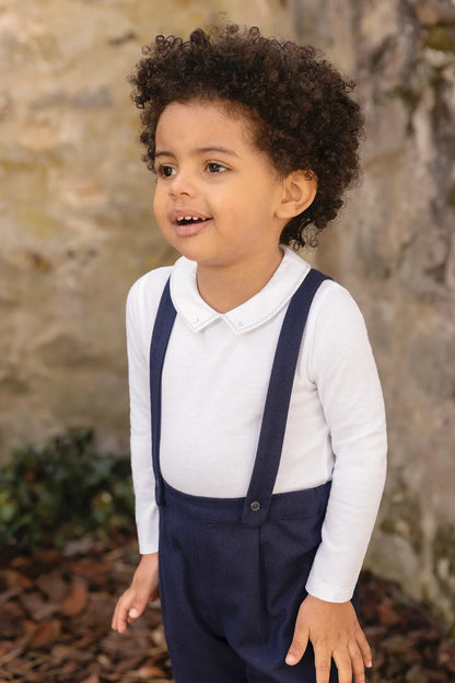 Body White cotton Pointed collar Embrodery gray