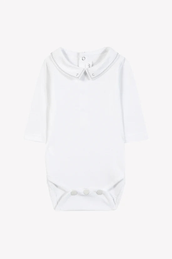 Body White cotton Pointed collar Embrodery gray