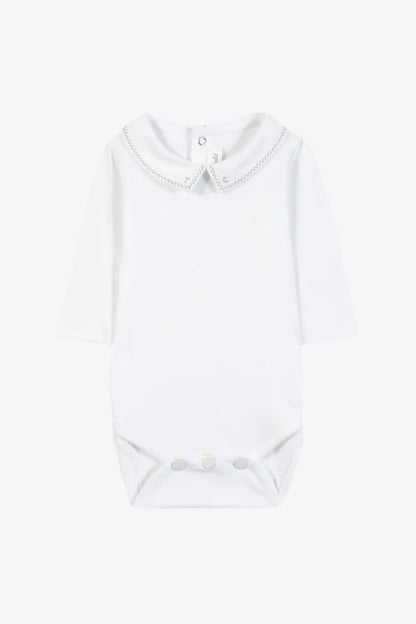 Body White cotton Pointed collar Embrodery gray