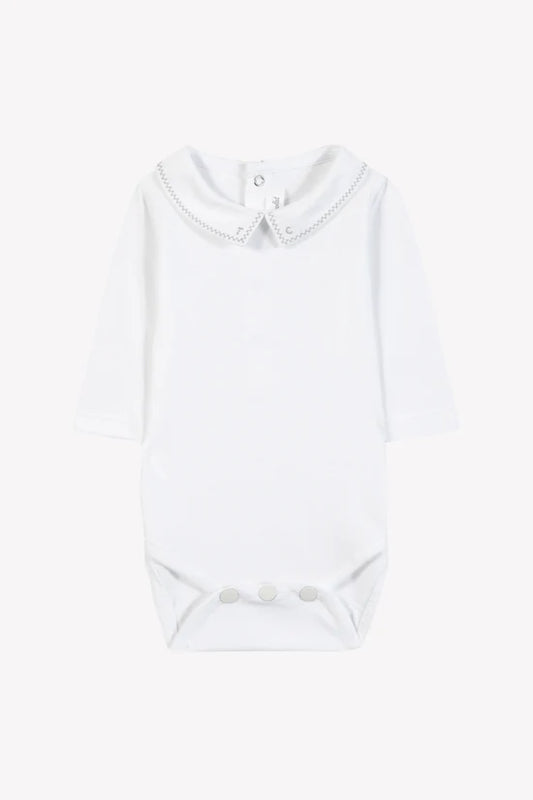 Body White cotton Pointed collar Embrodery gray