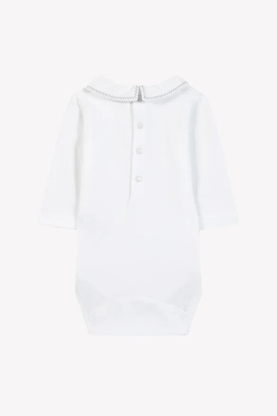Body White cotton Pointed collar Embrodery gray