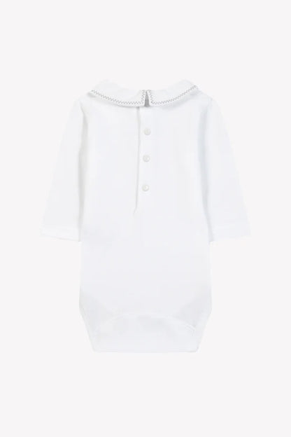 Body White cotton Pointed collar Embrodery gray