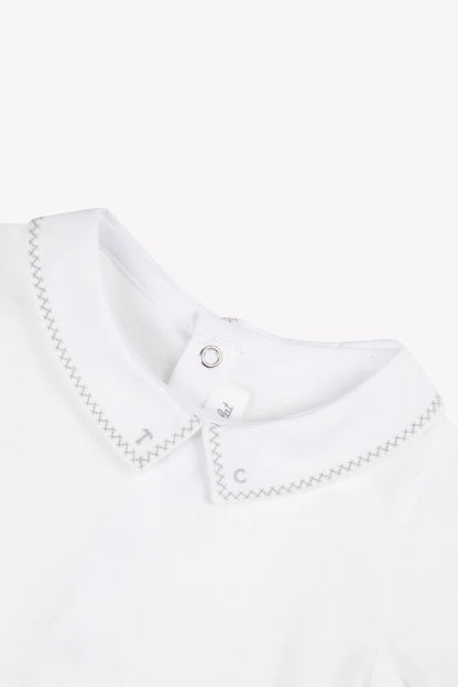Body White cotton Pointed collar Embrodery gray
