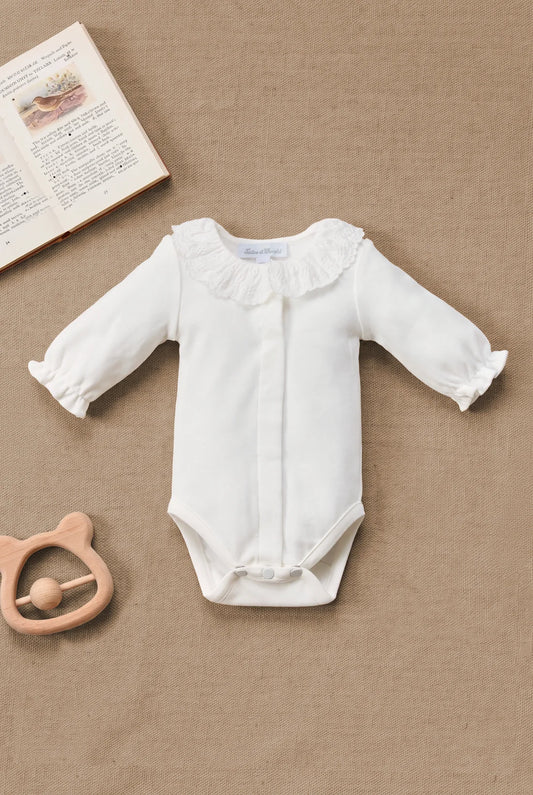 Body Ecru cotton Ruffled collar Embrodery