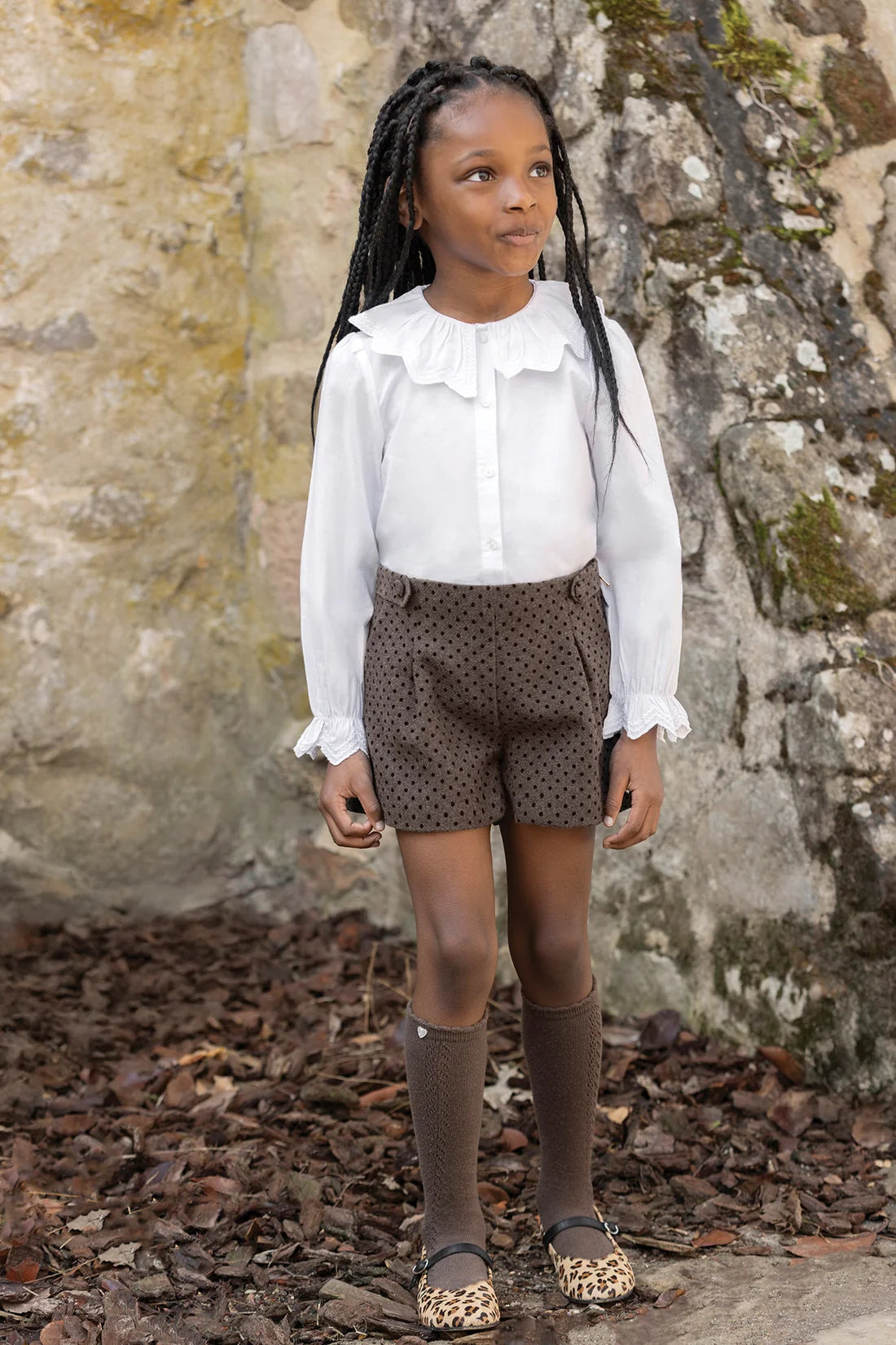 Short Brown Wool polka dot pattern