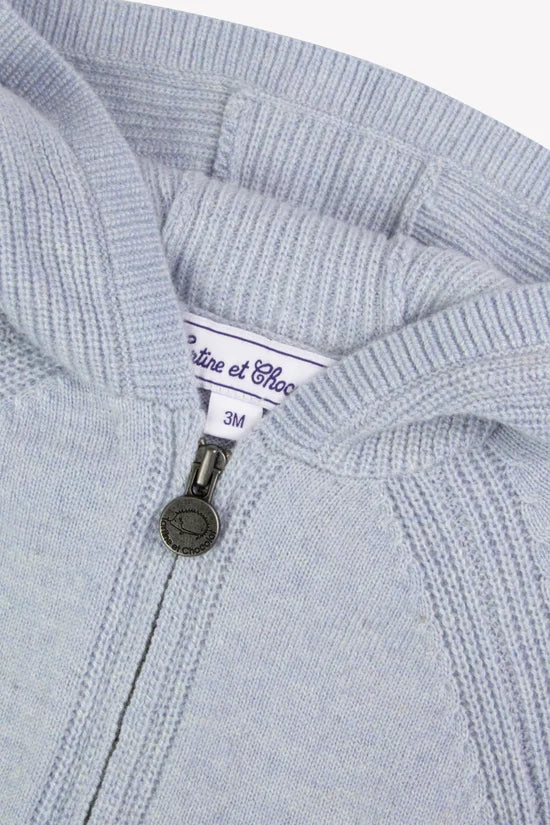 Cardigan Horizon blue hooded wool