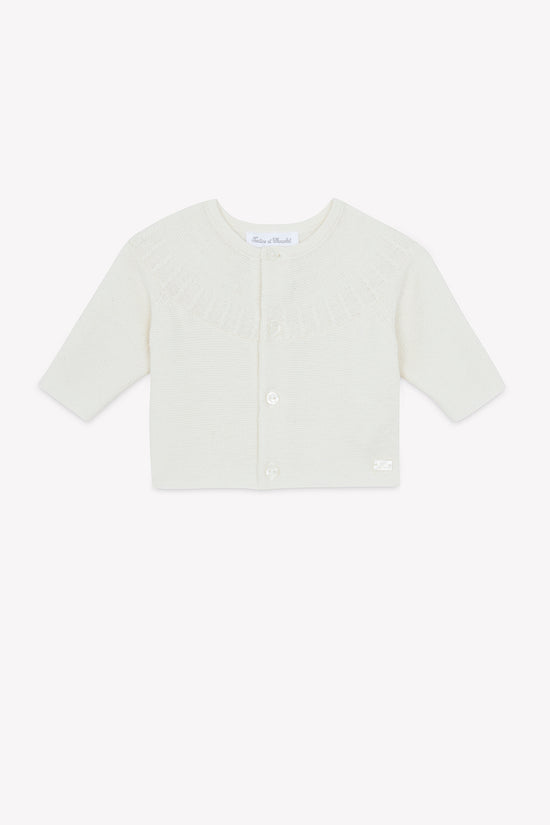 Cardigan Ecru cotton Round neck braided